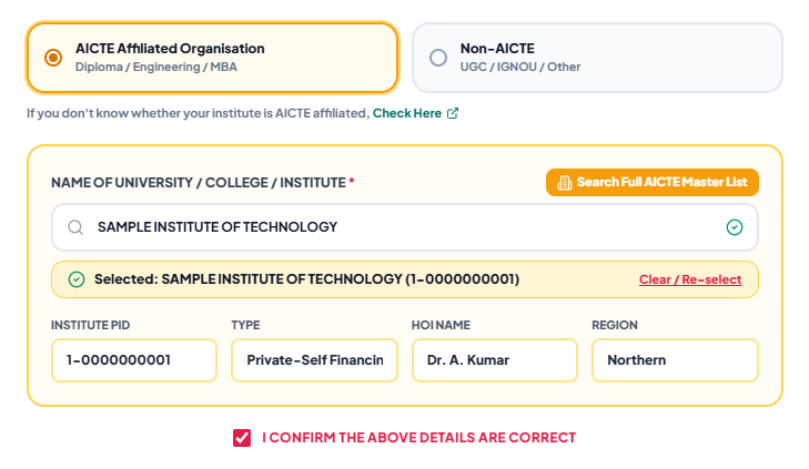 04-aicte-institute-selected Student Registration Process of National Internship Portal for Students 2026 in Details