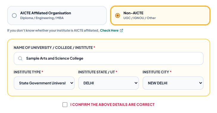 05-non-aicte-institute Student Registration Process of National Internship Portal for Students 2026 in Details