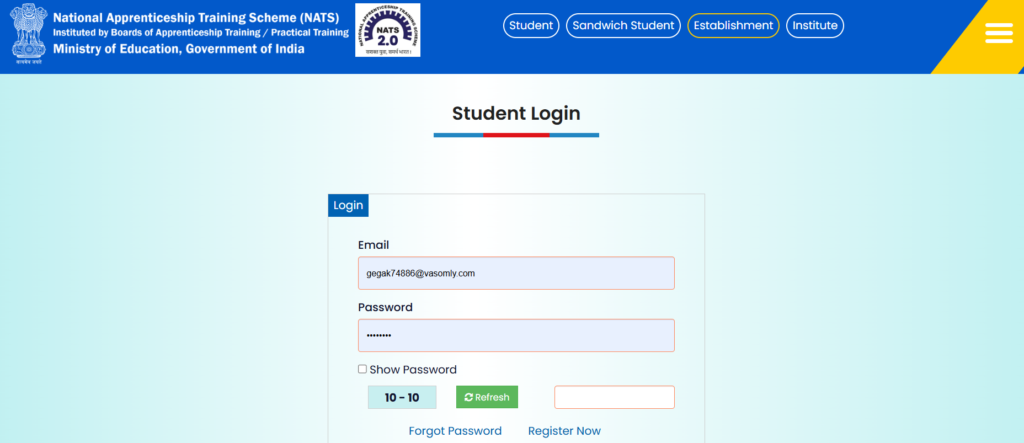 NATS 2.0 Login Page