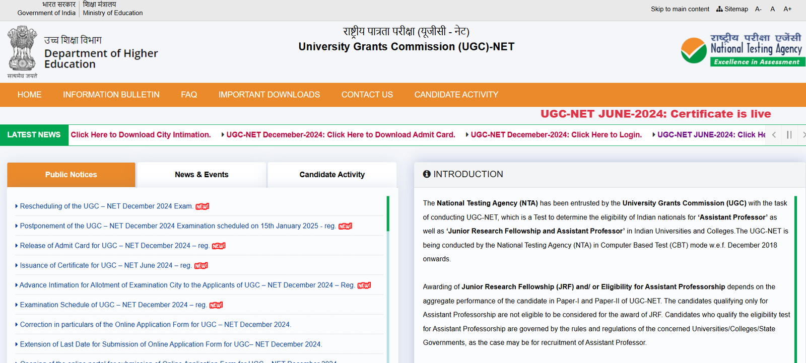 ugc net official website