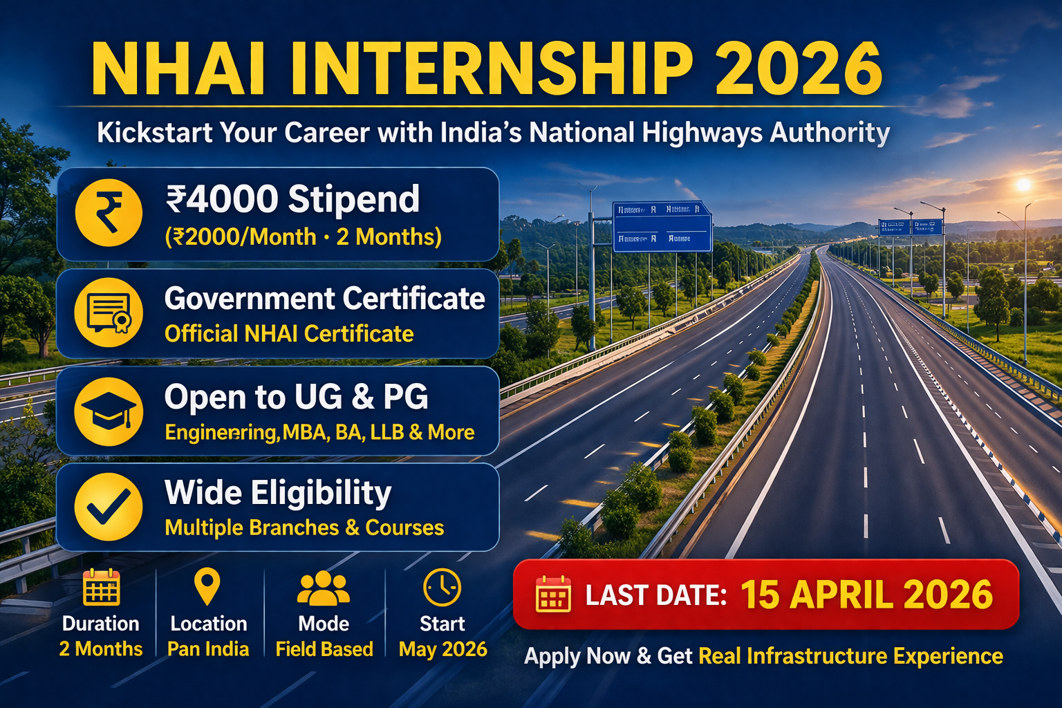 NHAI Internship 2026 – Apply for Government Internship with Stipend & Certificate
