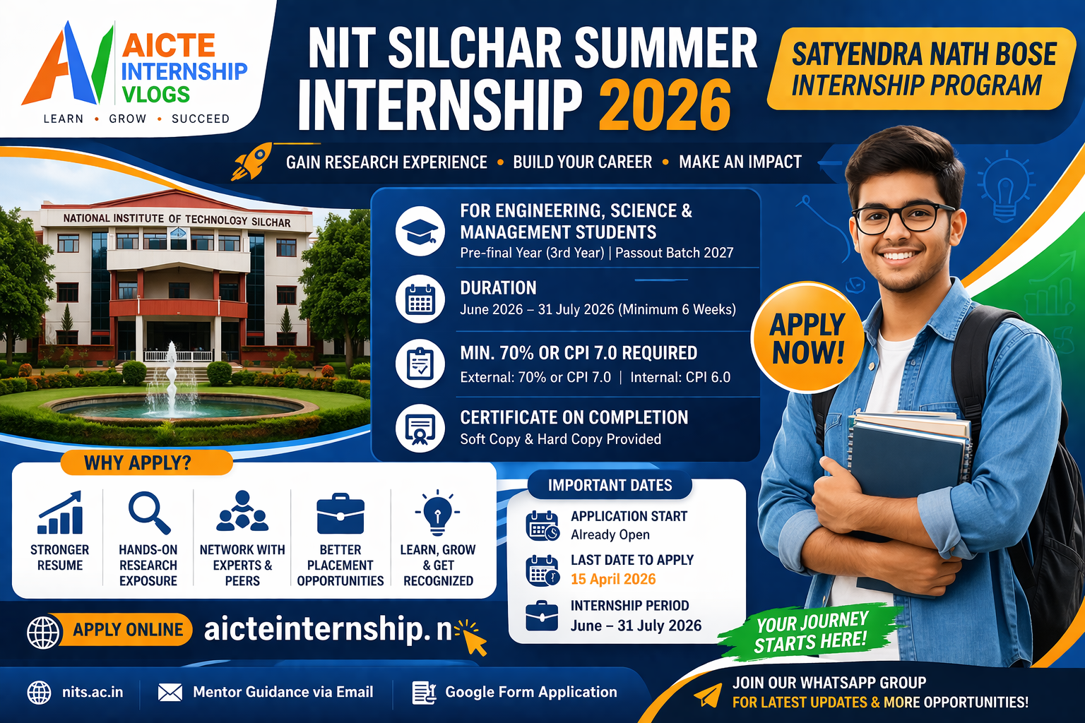 NIT Silchar Summer Internship 2026 – Satyendra Nath Bose Internship