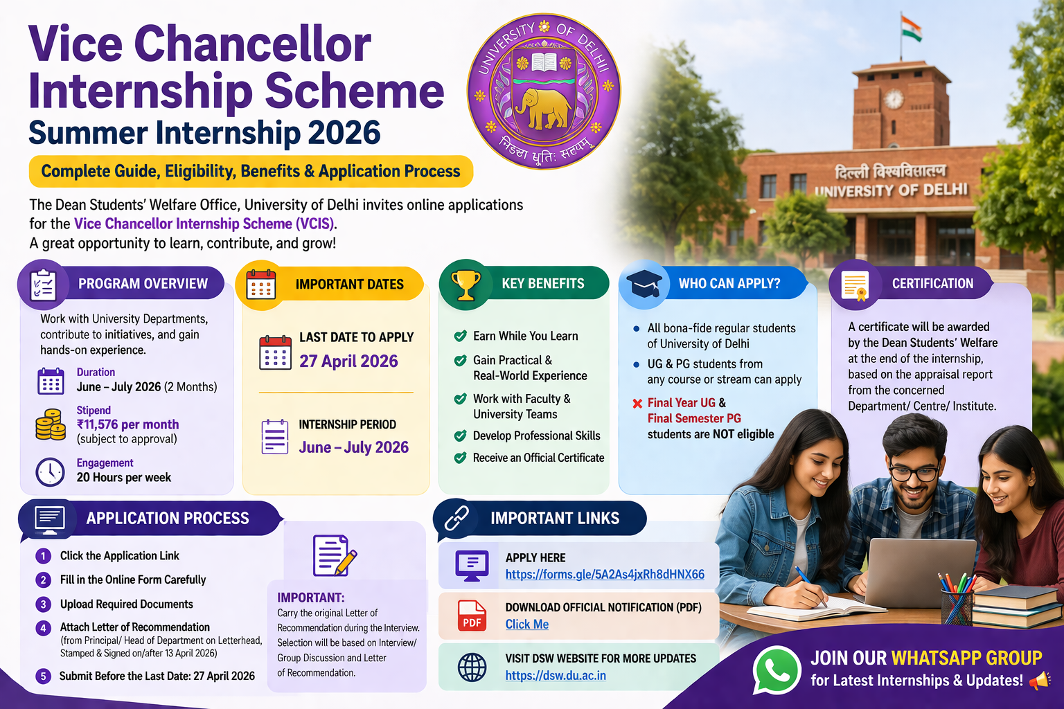 Vice Chancellor Internship Scheme Summer Internship 2026 – Complete Guide, Eligibility, Benefits & Application Process