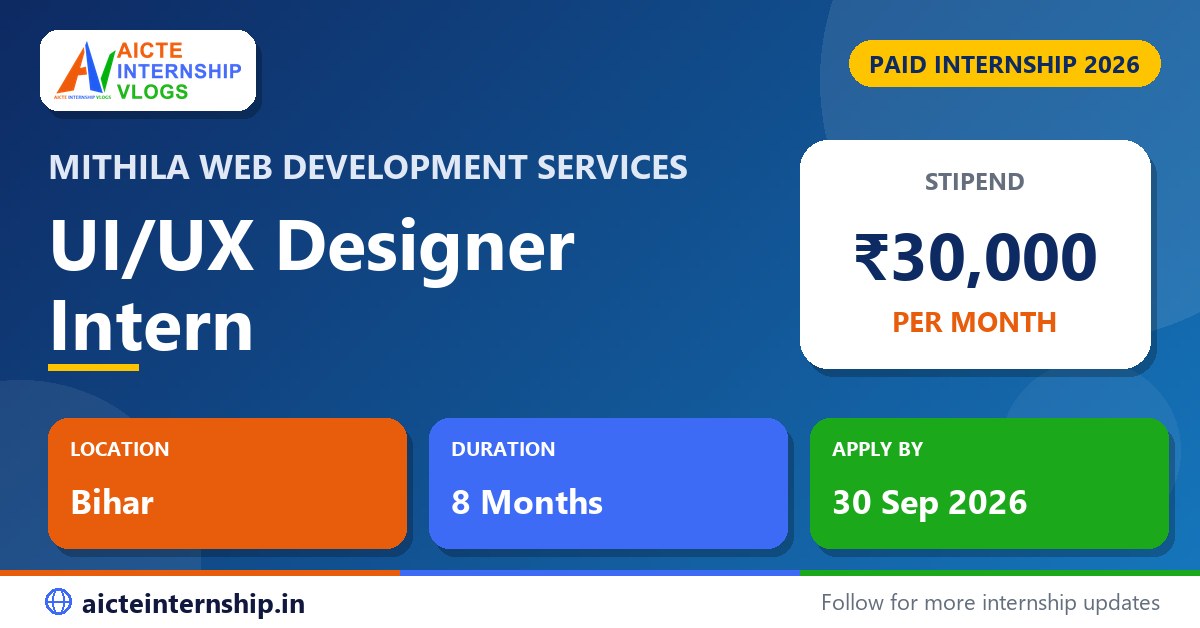 Mithila Web Development Services UI/UX Designer internship 2026 - ₹30,000 per month stipend