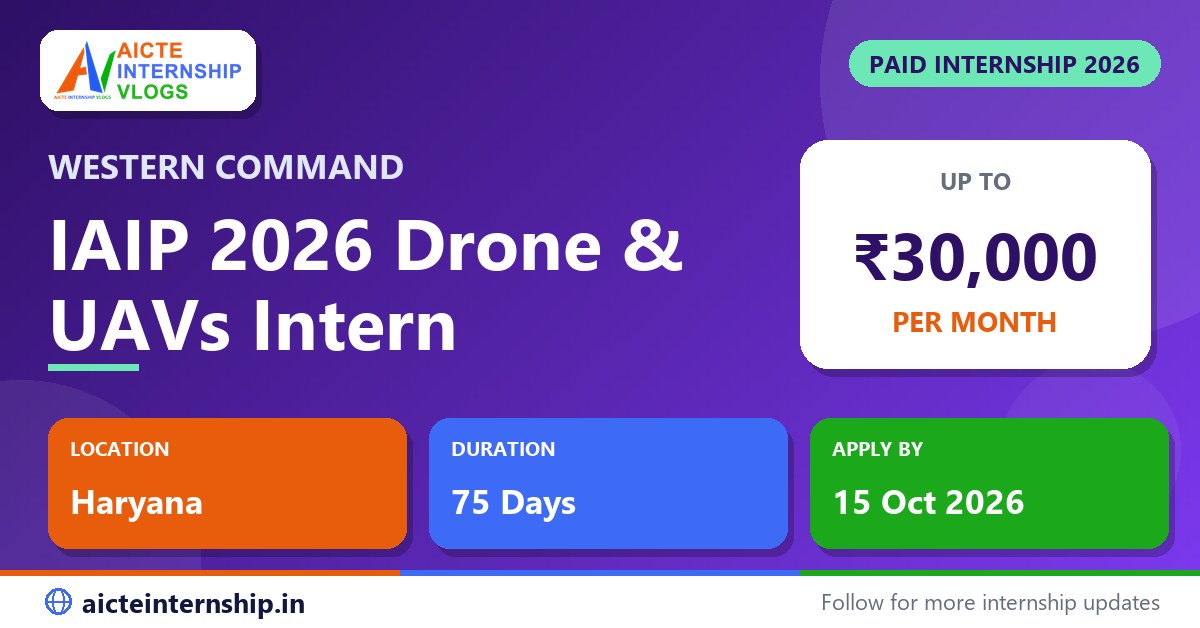 Western Command IAIP 2026 Drone & UAVs internship 2026 - up to ₹30,000 per month stipend