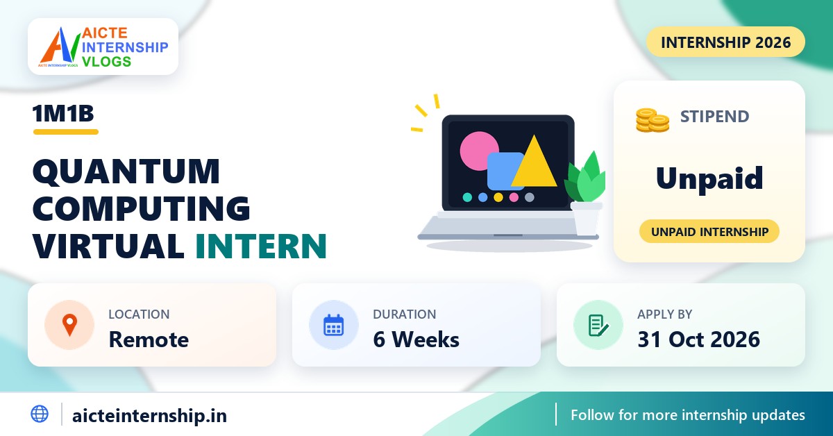 1M1B Quantum Computing Virtual internship banner with stipend, location, duration and last date