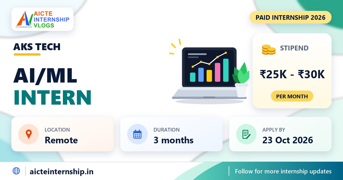 AKS Tech AI/ML internship banner with stipend, location, duration and last date