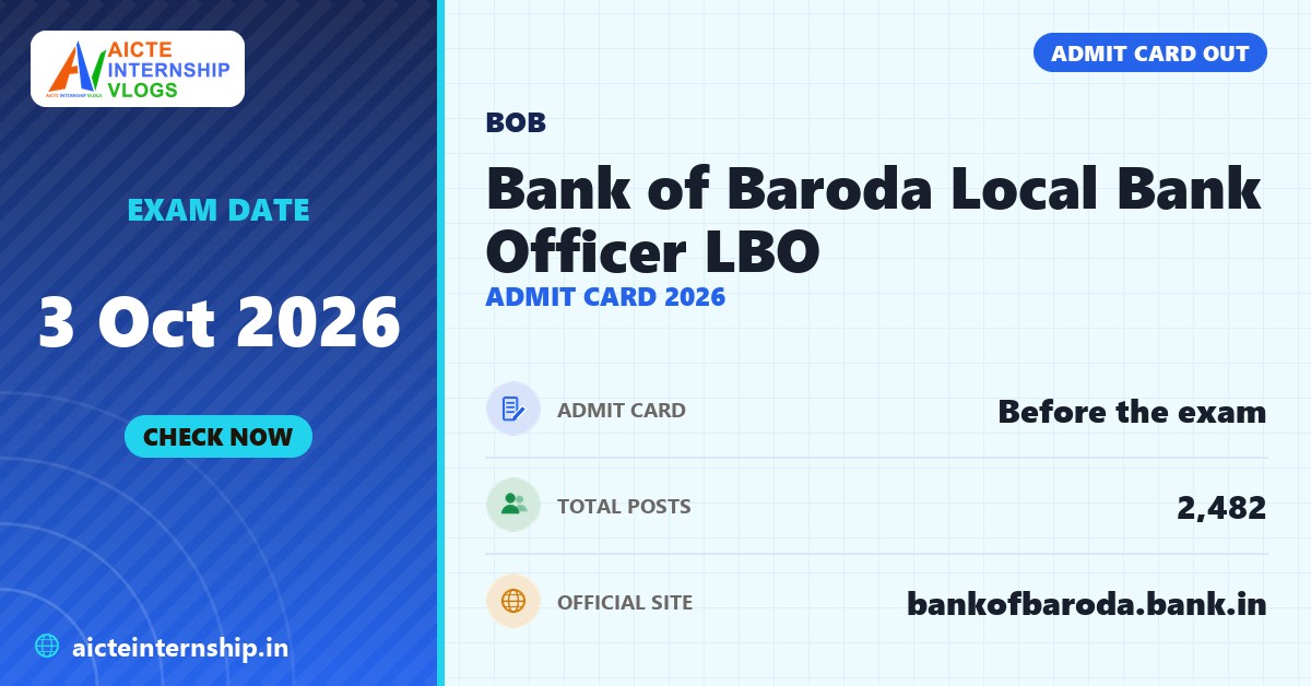 Bank of Baroda Local Bank Officer LBO Admit Card 2026 banner with the exam date