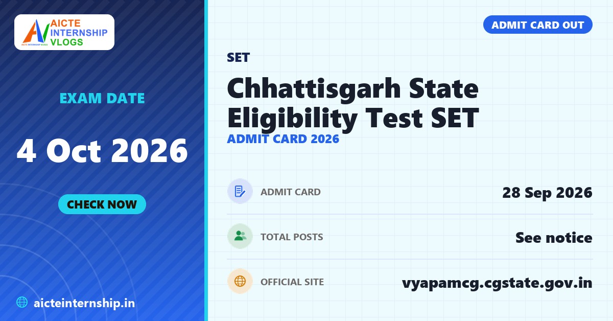 Chhattisgarh State Eligibility Test SET Admit Card 2026 banner with the exam date