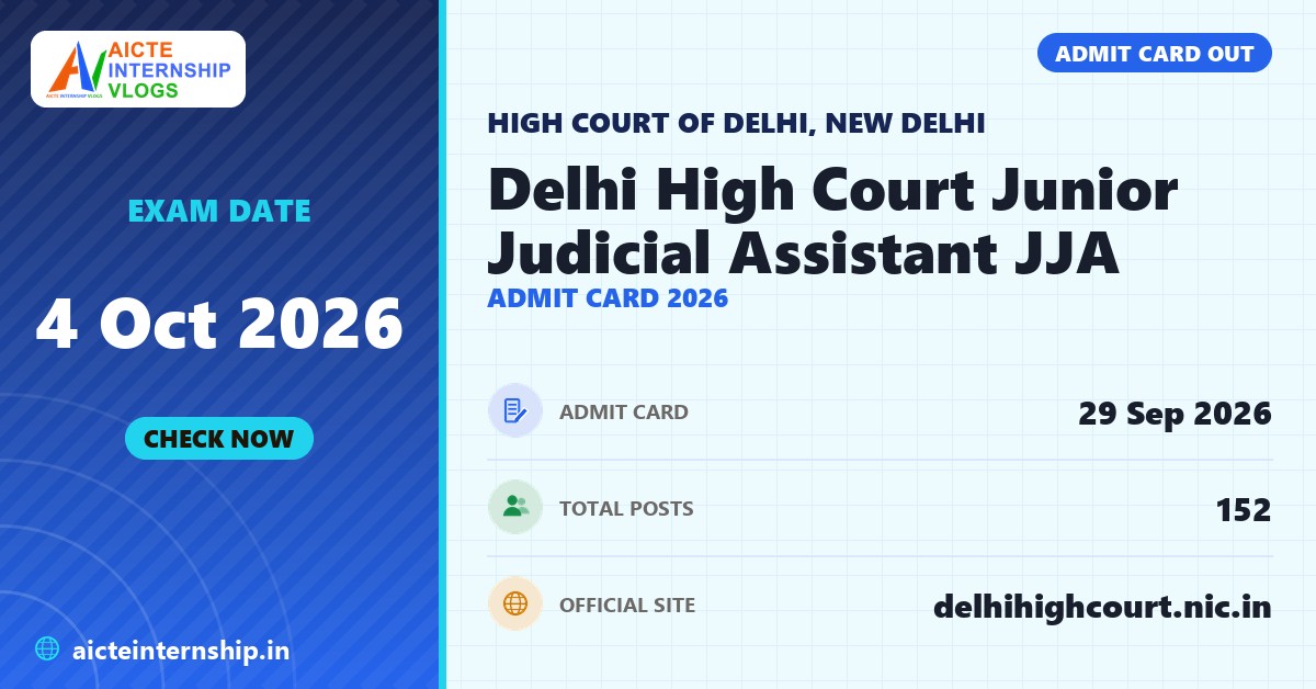 Delhi High Court Junior Judicial Assistant JJA Admit Card 2026 banner with the exam date