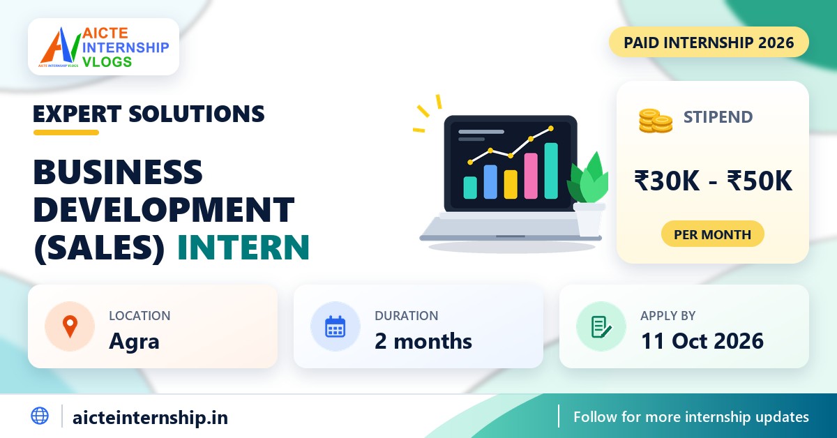 Expert Solutions Business Development (Sales) internship banner with stipend, location, duration and last date