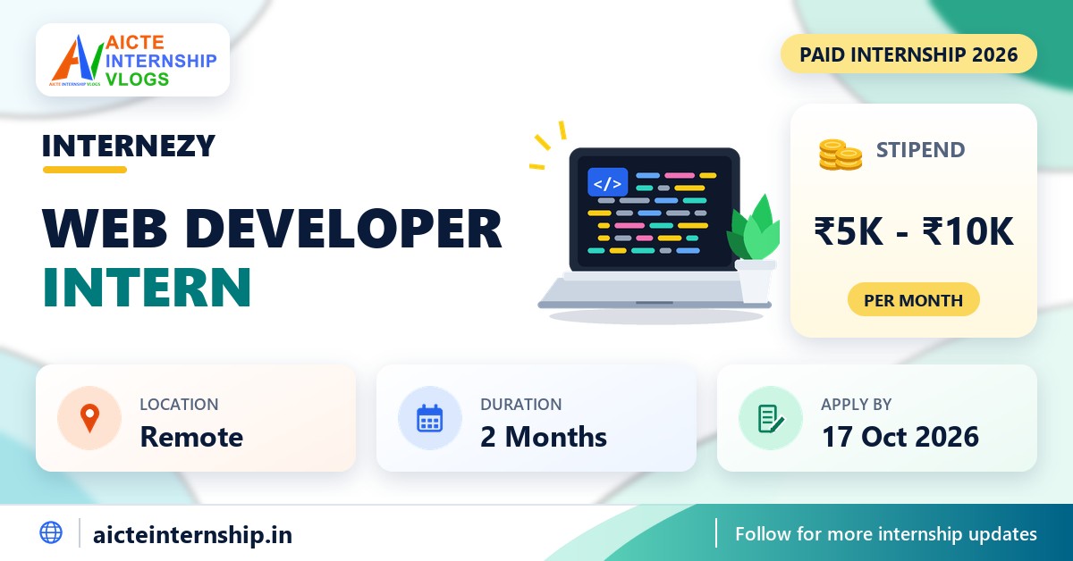 InternEzy Web Developer Internship: ₹5,000-₹10,000/Month