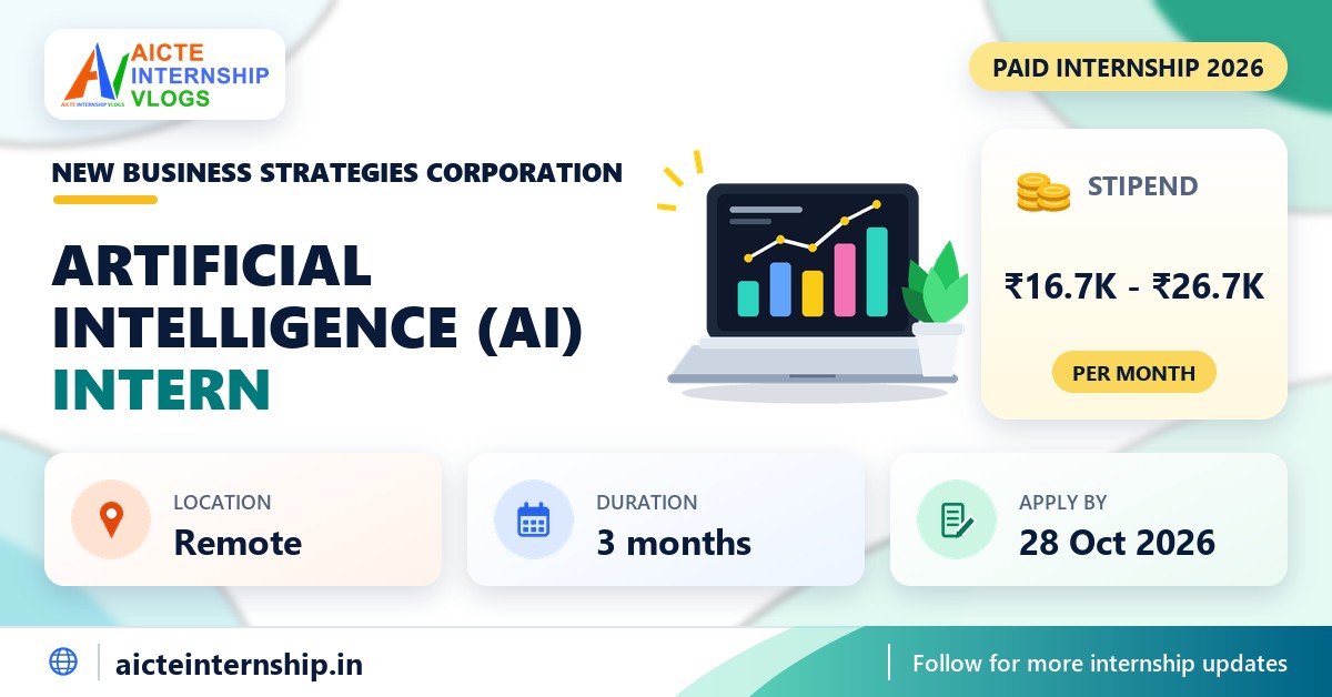 New Business Strategies Corporation Artificial Intelligence (AI) internship banner with stipend, location, duration and last date