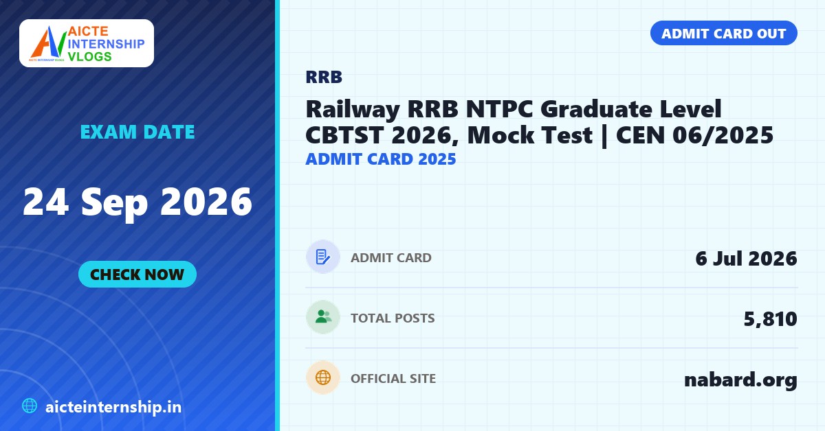 Railway RRB NTPC Graduate Level CBTST 2026, Mock Admit Card 2025