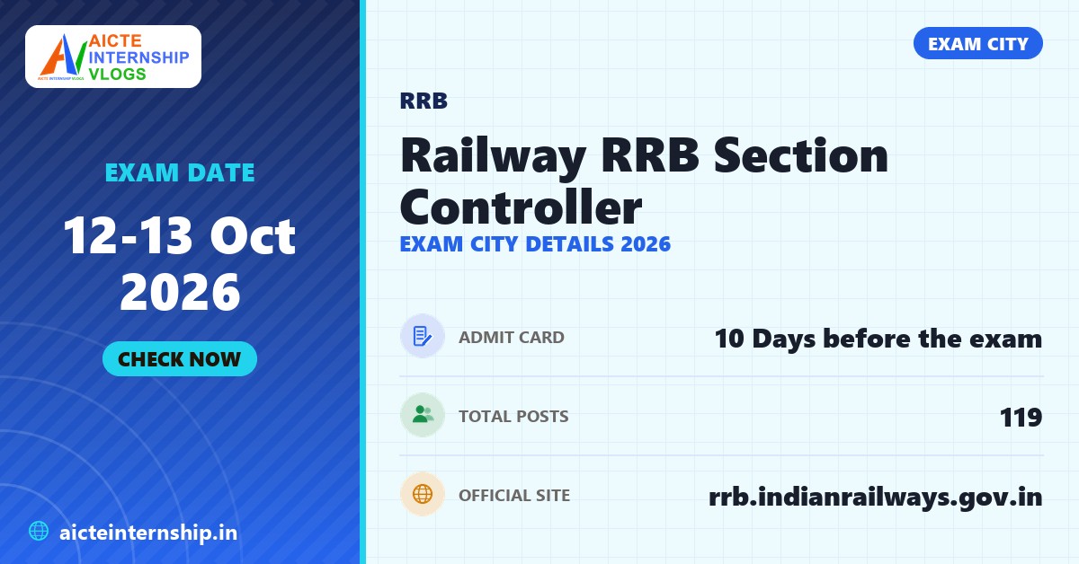 Railway RRB Section Controller Exam City Details 2026