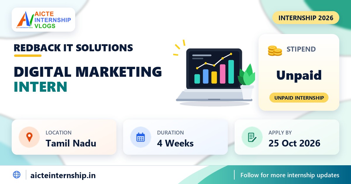 Redback IT Solutions Digital Marketing internship banner with stipend, location, duration and last date