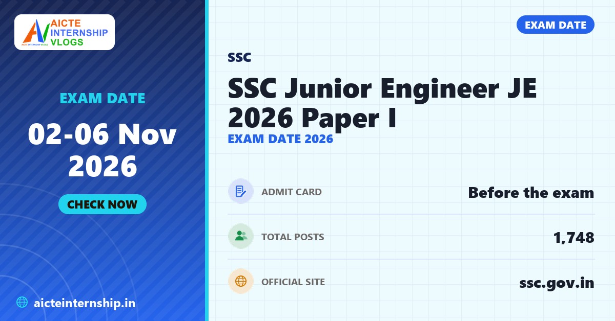 SSC Junior Engineer JE 2026 Paper I Exam Date 2026 banner with the exam date