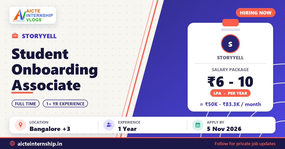 StoryYell Student Onboarding Associate Job 2026: ₹6-10 LPA