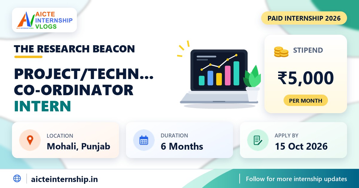 The Research Beacon Project/Technical Co-ordinator internship banner with stipend, location, duration and last date