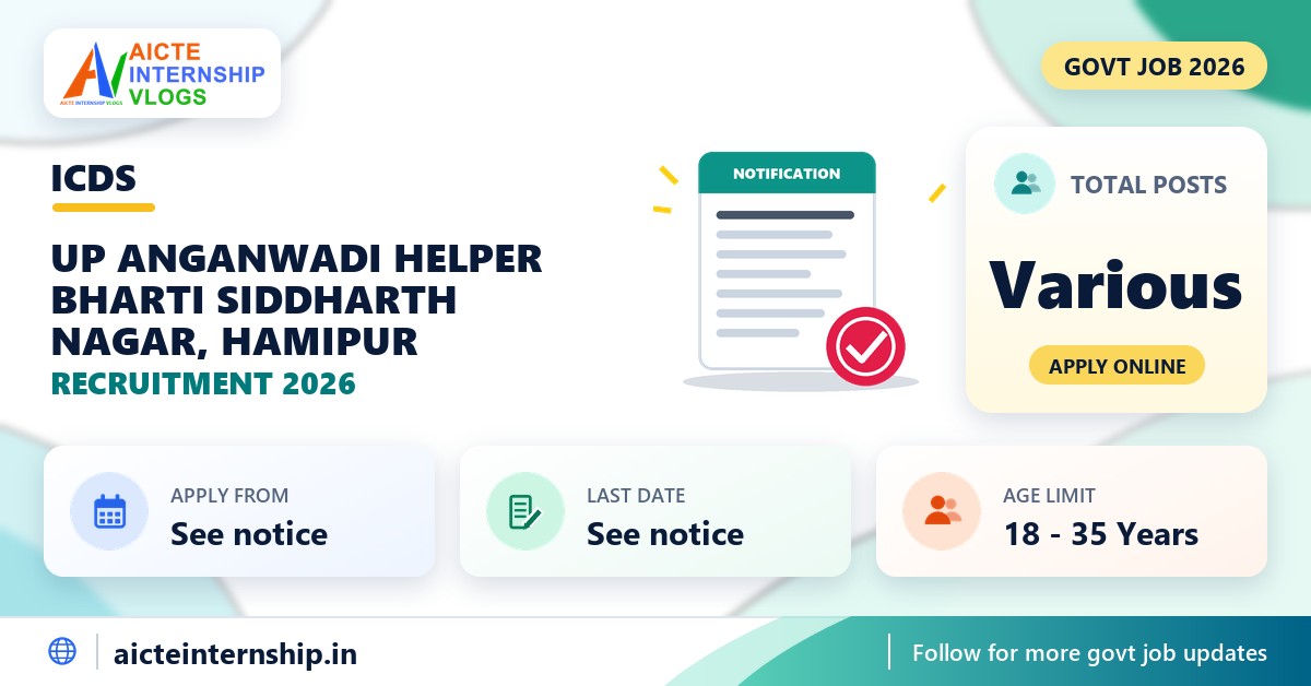 UP Anganwadi Helper Bharti Siddharth Nagar Recruitment 2026