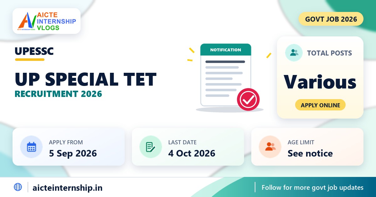UP Special TET Recruitment 2026: Apply Online by 4 Oct 2026