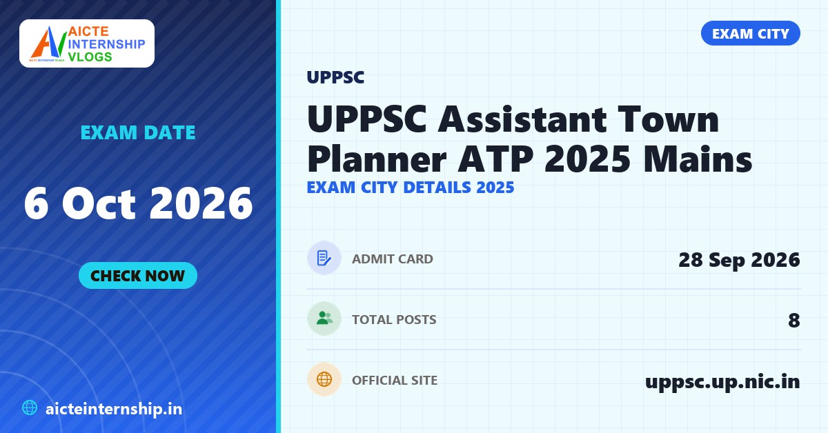 UPPSC Assistant Town Planner ATP 2025 Mains Exam City Details 2025 banner with the exam date