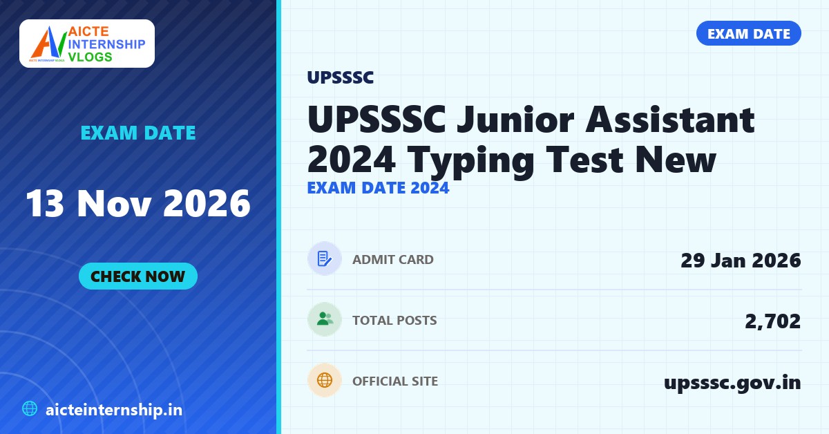 UPSSSC Junior Assistant 2024 Typing Test New Exam Date 2024 banner with the exam date
