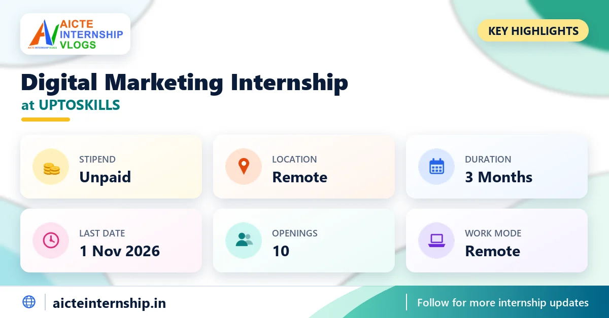 uptoskills-digital-marketing-internship-2026-highlights UPTOSKILLS Digital Marketing Internship 2026: Unpaid